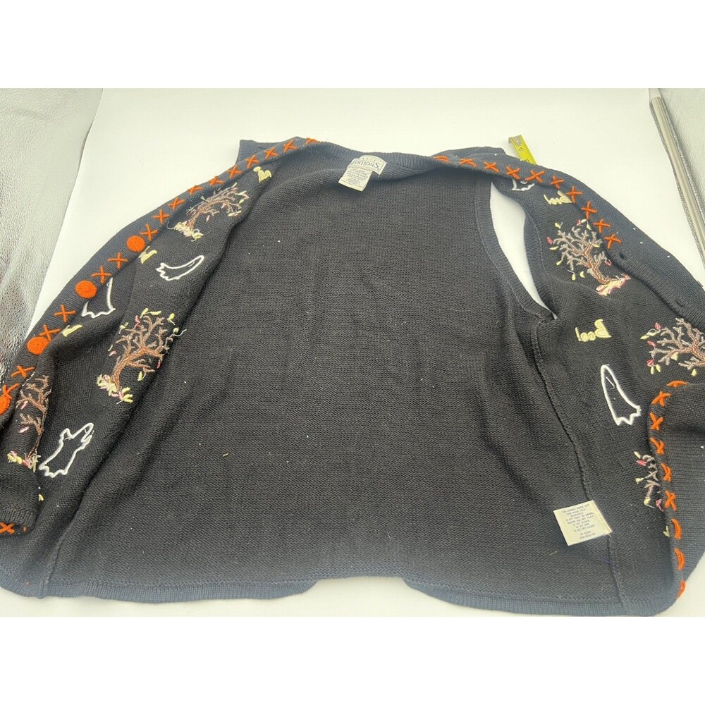 Vintage 90s Basic Editions embroidered Halloween Knit Sweater Vest Grannycore L - Picture 9 of 11